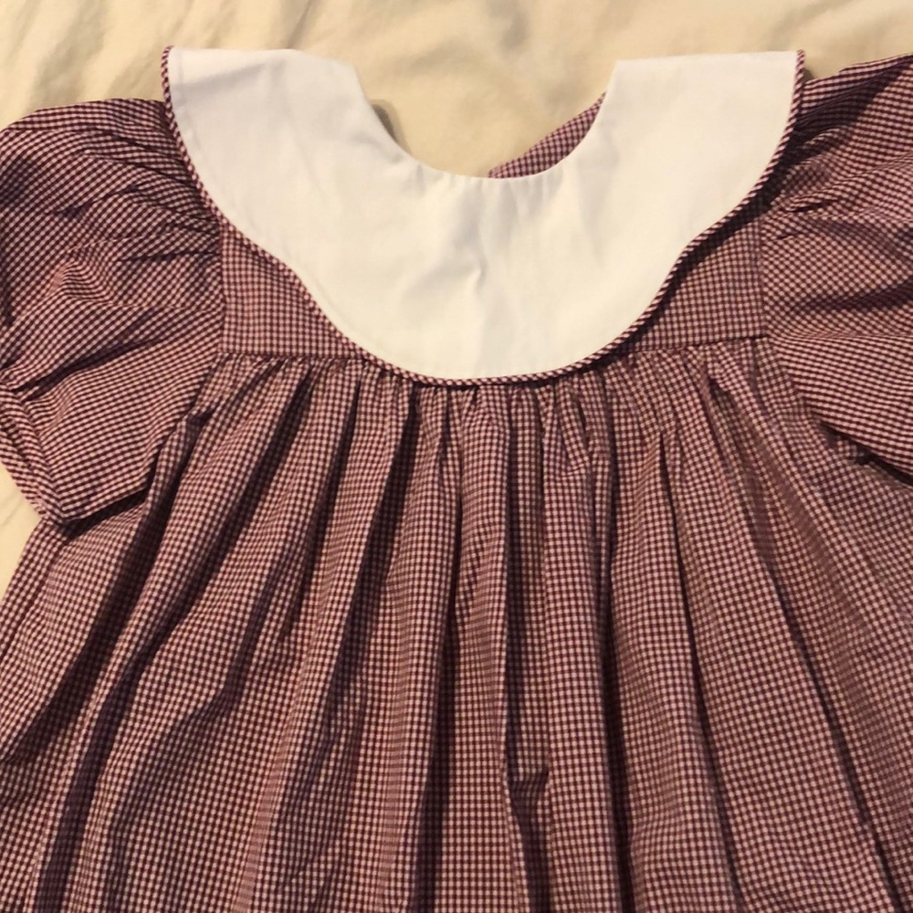 Maroon and white checkered dress